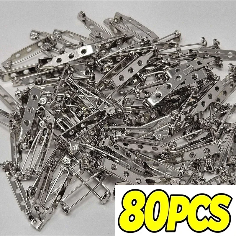 40/80PCs 15/20/25/35mm Brooch Base Back Bar Pins Findings Jewelry Making Clip Safty Catch Findings Pin Back Brooch
