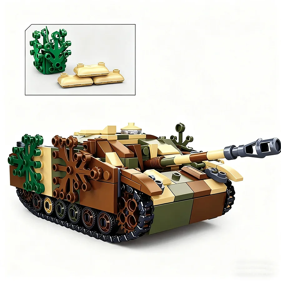 524Pcs WW2 0858 Armored Fighting Tank Model Building Blocks Military Army Series UK US Style Children's Toy Bricks Birthday Gift