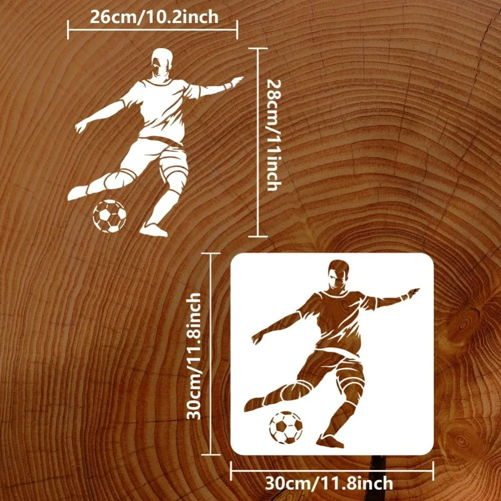 Football Player Painting Stencil 11.8x11.8 inch Reusable Soccer Sports Drawing Template Football Sporter Stencil Sport Theme