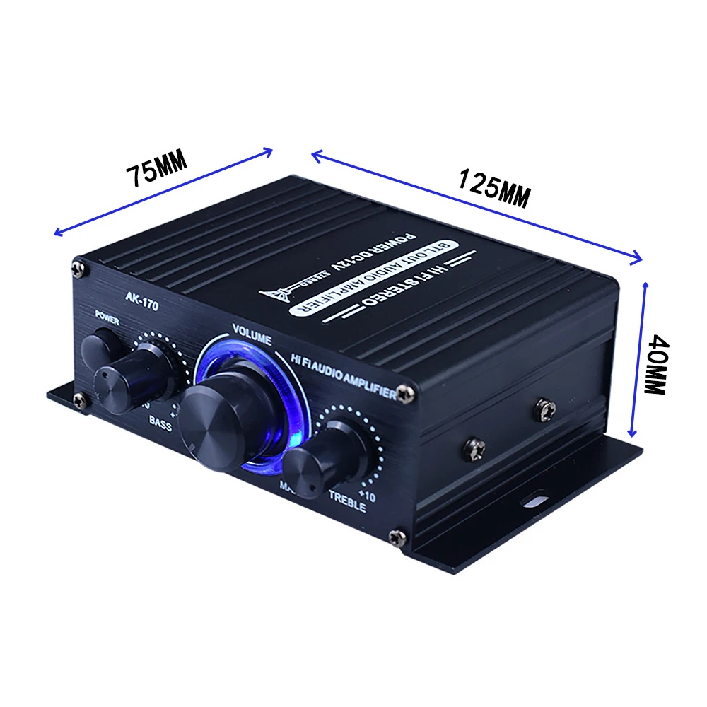 AK-170 Mini amplificatore audio HiFi 12V 2.0CH amplificatore stereo 20Wx2 con controllo degli alti bassi per altoparlanti domestici per auto