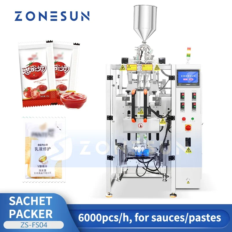 ZONESUN ZS-FS04 Dual Lanes Sachet Paste Filling Sealing Machine VFFS Packing Equipment Rotor Pump Vertical Packaging Machine