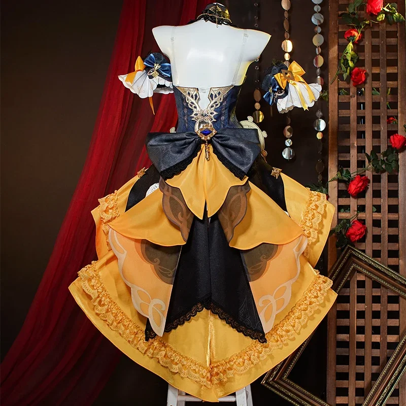 ROLECOS Genshin Impact Fontaine Navia Cosplay Spine Costume by Rosula Navia Steampunk Dress with Hat Halloween Women Outfit