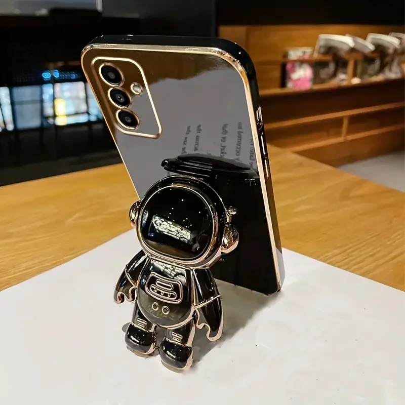 S 24 23 22 Astronaut Holder Lanyard Plating Phone Case For Samsung S23 S22 S24 S21 S20 Fe Plus Ultra Note 20 Bracket Soft Cover