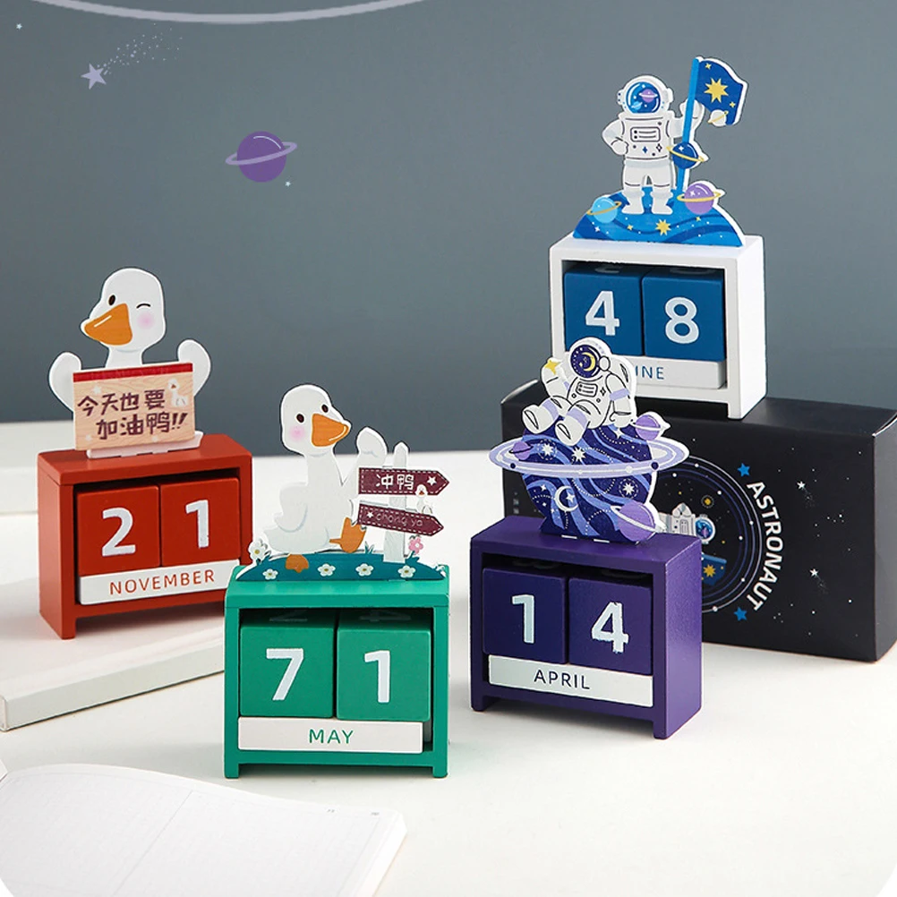 

2pcs Wooden Calendar Duck Shaped 2021 Year Diy Table Decoration For Bedroom Living Room Study Desktop Ornament Practical