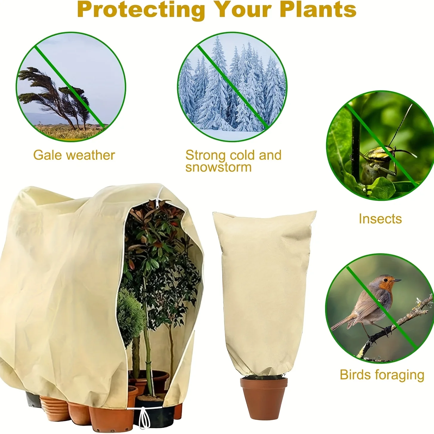 غطاء نباتي شتوي شديد التحمل بسحاب ورباط. مقاوم للرياح والصقيع والحشرات للنباتات بوعاء. سهولة الاستخدام! تسوق الآن.