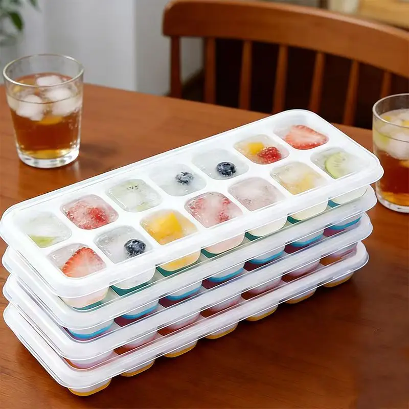 DIY Homemade Silicone Ice Cube Mold 1pcs Easy Release Flexible Ice Tray With Spill Resistant Removable Lid Stackable