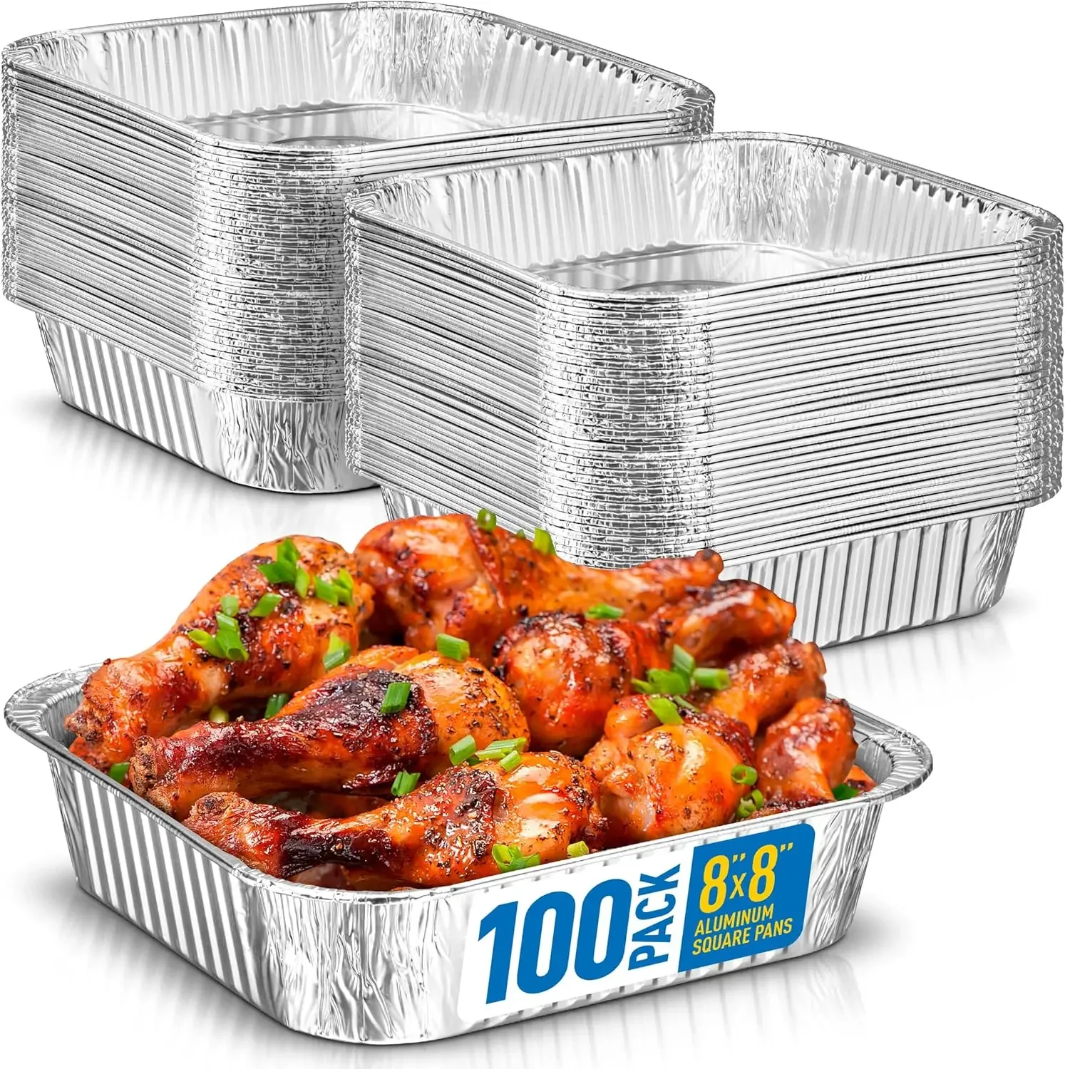 8x8 Disposable Aluminum Pans100 Pack Foil Pans For Cooking, Baking Cakes,Roasting & Homemade Breads - Disposable Food Containers