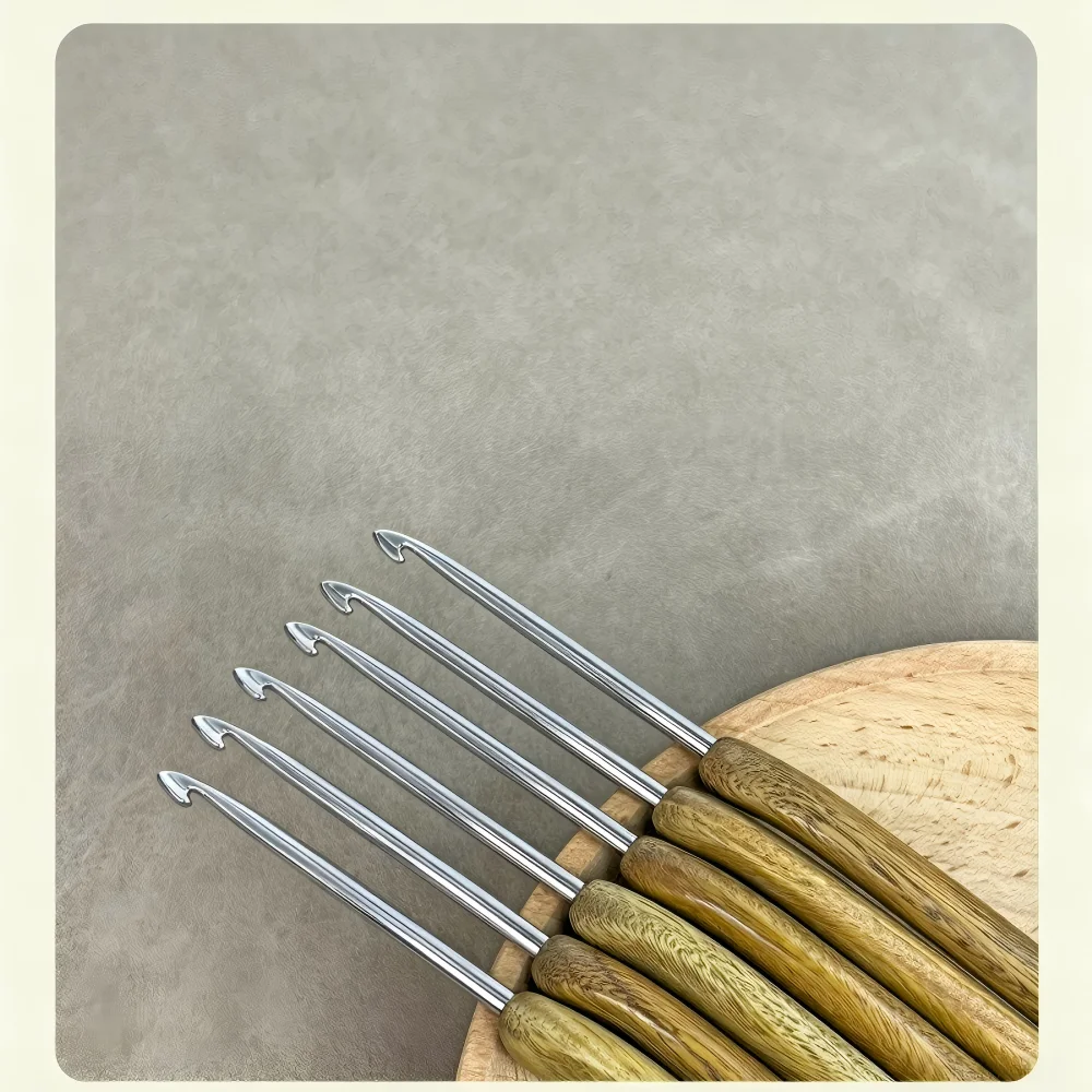 Crochet Hook Green Sandalwood Steel Tip Hand Polished 2.0mm 3.0mm Afghan Stitch Amigurumi Knitting Craft Supplies