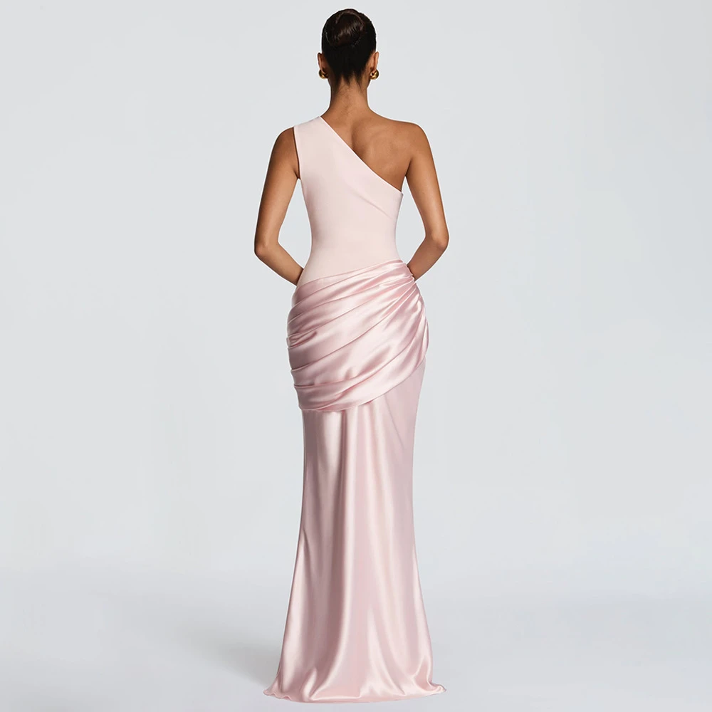 French Style Temperament Satin One-shoulder Bodycon Mopping Dress Retro Classic High-end Elegant Party Evening Dress