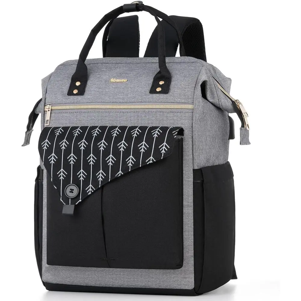 

17-Inch Laptop Backpack with USB Port, Waterproof Student and Professional Bag in Grey Black