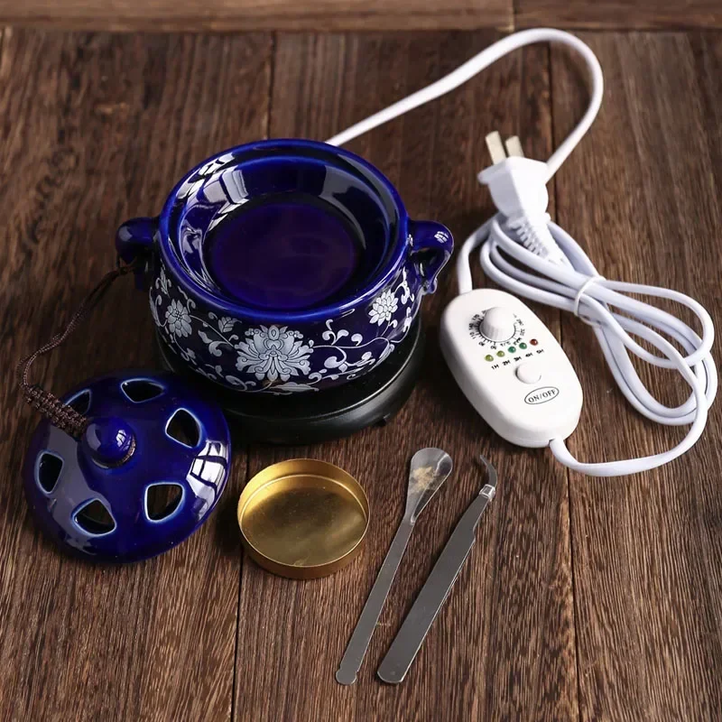 Jingdezhen Ceramic Electric Incense Burner 110V/220V Timing Essential Oil Furnace Temperature Regulate OUD Powder Fragrant Stove