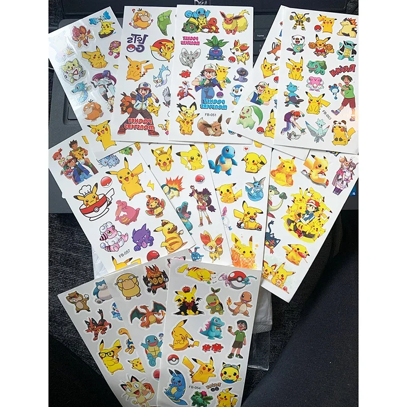 12pcs/bag Pokemon Tattoo Stickers Waterproof Cute Pikachu Sticker Funny Cartoon Kids Girls Christmas Birthday Gift Reward Toy