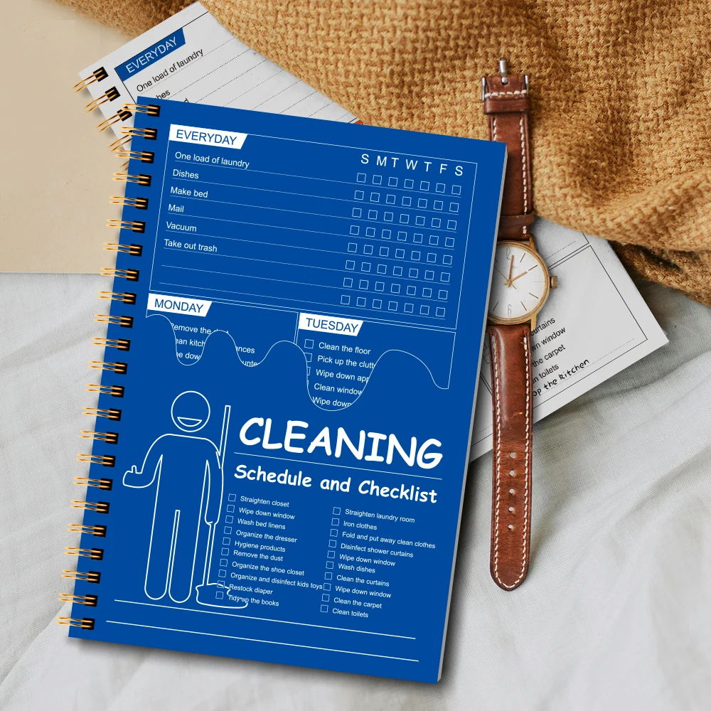 Agenda de Limpieza, Cuaderno Planificador A5 Espiral, Lista de Tareas Diaria, Semanal y Mensual, Organizador del Hogar, Libro de Registro de Tareas