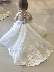 Customized White Flower Girl Dresses for Wedding Lace Appliques Princess First Communion Kids Birthday Party Ball Gowns