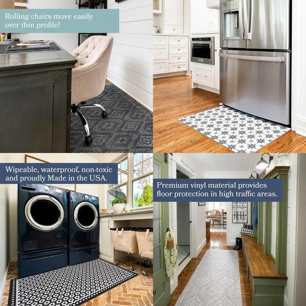

Decorative Vintage Waterproof Eco-Friendly Non-Slip Vinyl Floor Mat, Charcoal, 6'x8'