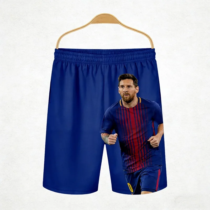 2026 Summer New Printed Messi Image Fashionable Casual Blue Sports Shorts, Adult Children's Plus Size Quick Drying Sports Pants