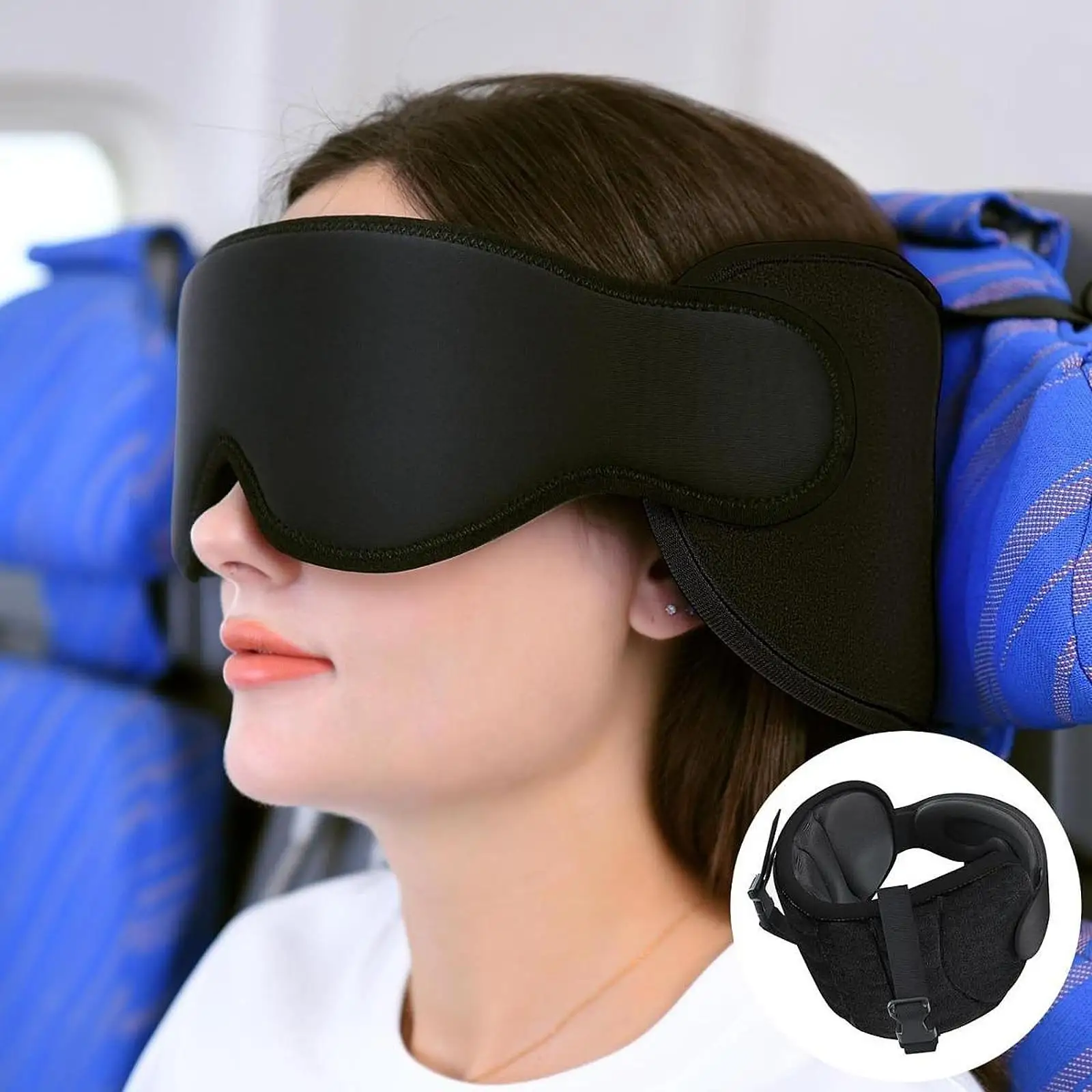 Masque pour les yeux de sommeil 3D avec oreiller de cou fixe, 100% bloquant la lumière, couvre-yeux réglable pour femmes et hommes, masque de voyage