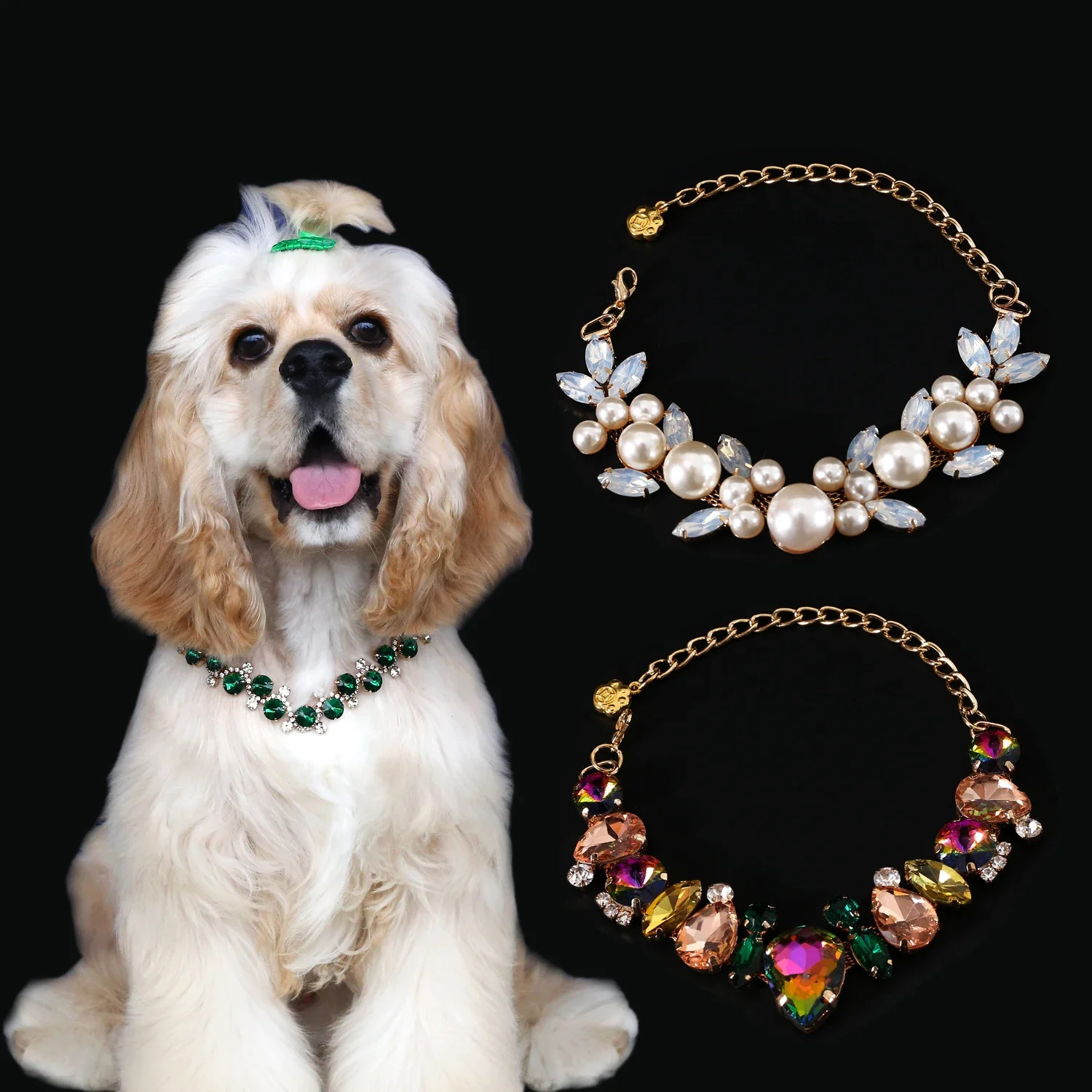 Pet Dog Wedding Pearls Collar Jeweled Cat Collar Studded Glinting Rhinestones Wedding Necklace Costume Accessories Photo Props
