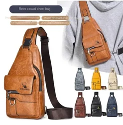 Waterproof Retro Men's Chest Bags PU Leather Crossbody Bag Large Capacity Anti-Splash Chest Bag for Men sling bag bolso de pecho