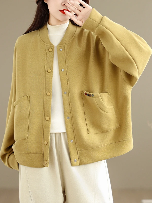 

Faionable Knitted Cotton Sweatirt Jaet Women's Large Size Casual Stand Collar Sports Baseball orm Commute Sle
