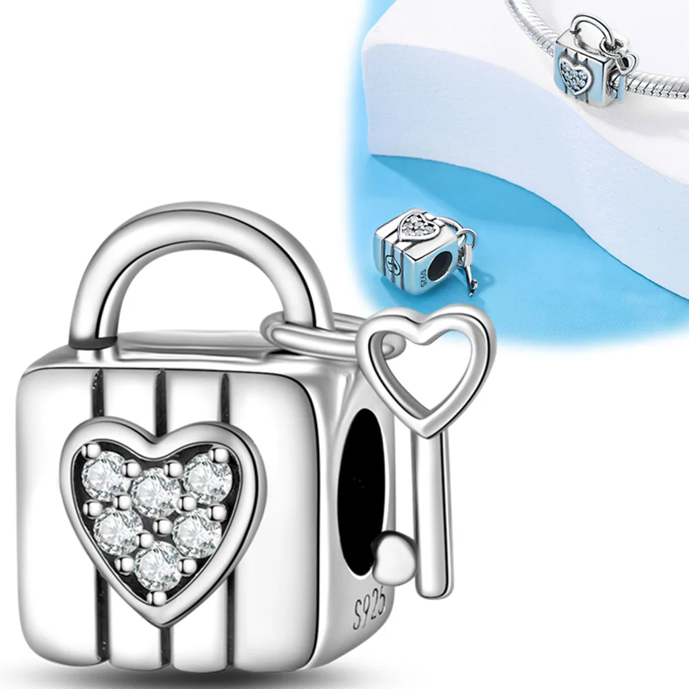 925 Sterling Silver Lock & Key Combination Beads Fit Pandora Charms Silver 925 Original Bracelet for Jewelry Making