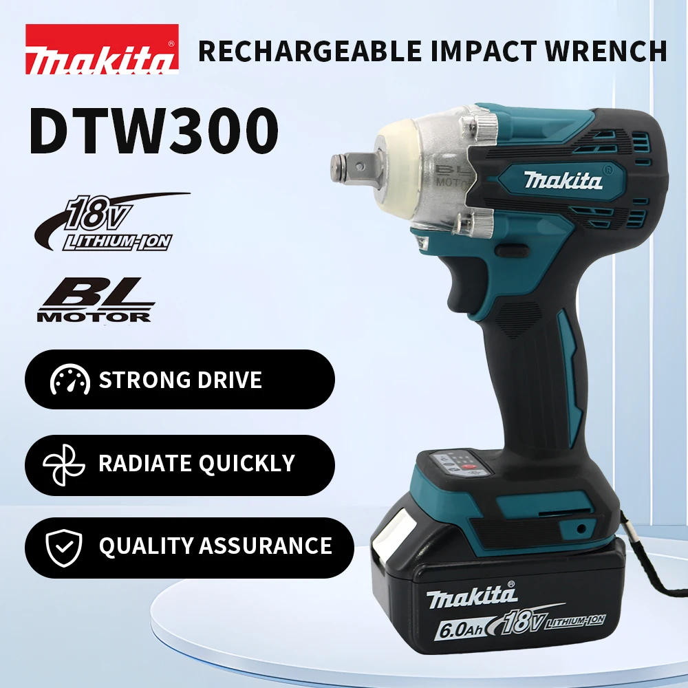 Makita DTW300 Cordless 18V Lithium Battery Rechargeable Electric Screwdriver Impact Wrench Brushless Motor Torque 330N.m Tools