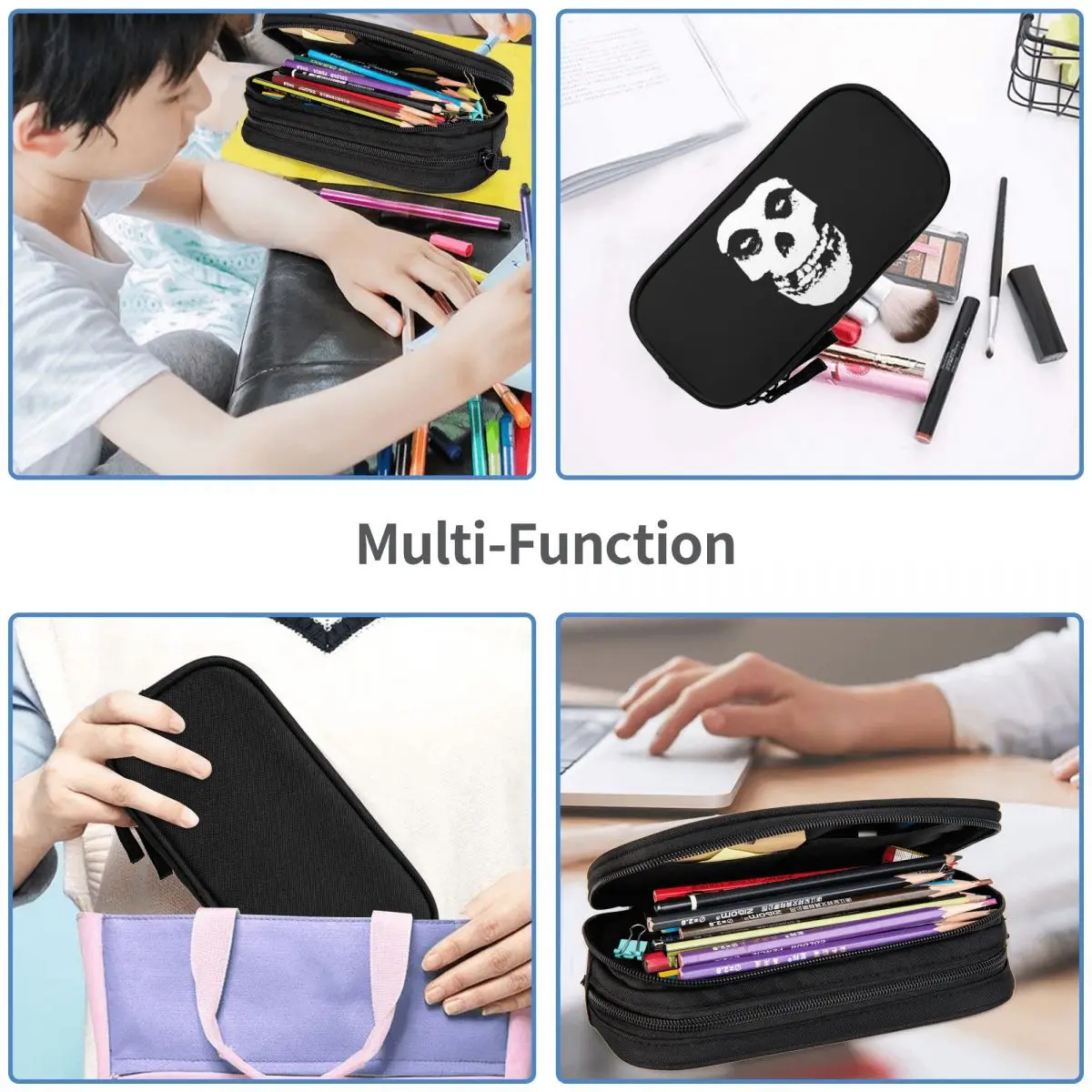 Misfits Skull Pencil Cases for Students School Pen Box Pencil Bag سعة كبيرة قلم رصاص الحقيبة حامل القلم