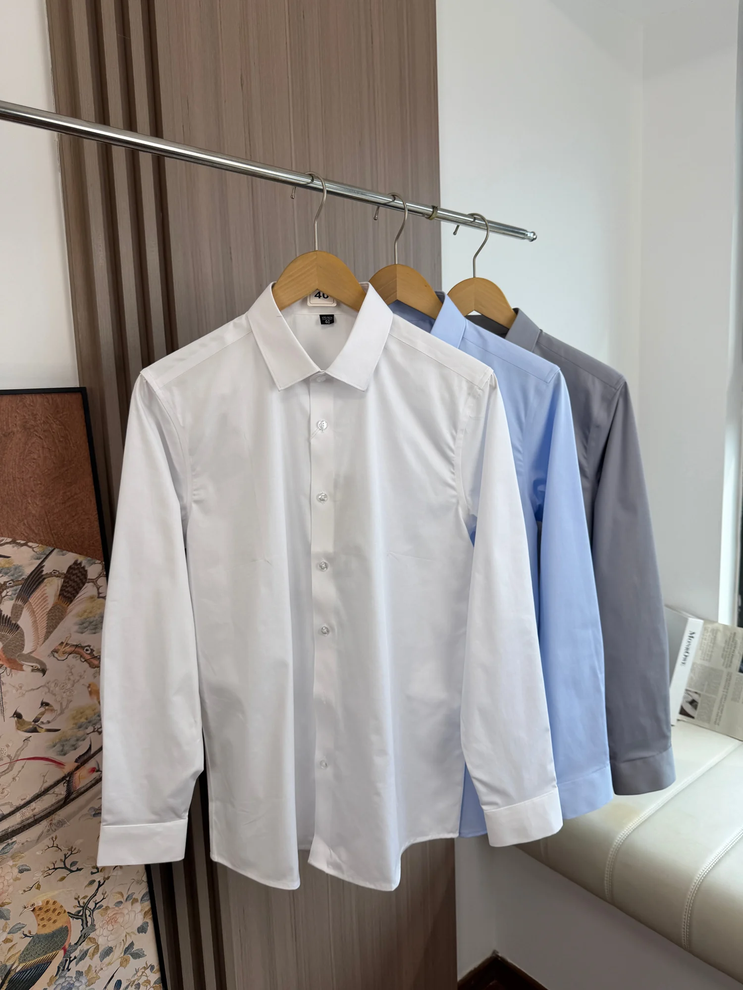 

High-End Quality Elastic Seamless Press-Free Memory Anti-Wrinkle Fabric Spring Men's Business Shirt Casual Style Long Sleeve