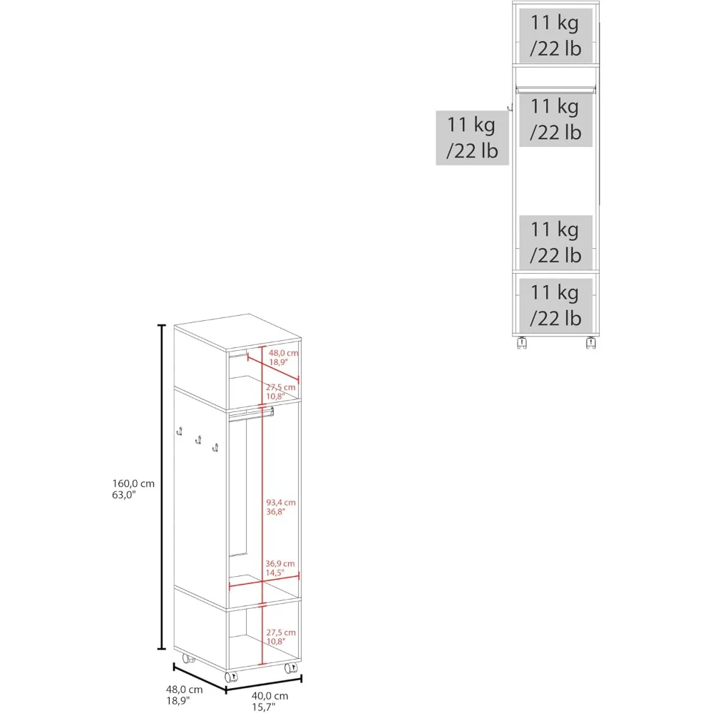 خزانة ملابس سوداء مدمجة مع مرآة ومساحة معلقة ورفوف لتخزين غرفة النوم الصغيرة الفعالة