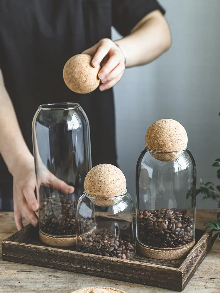 Coffee Bean Storage Jar Sealed Jar Cork Stopper Glass Bottle Tea Display Storage Can Miscellaneous Grain Storage Jar