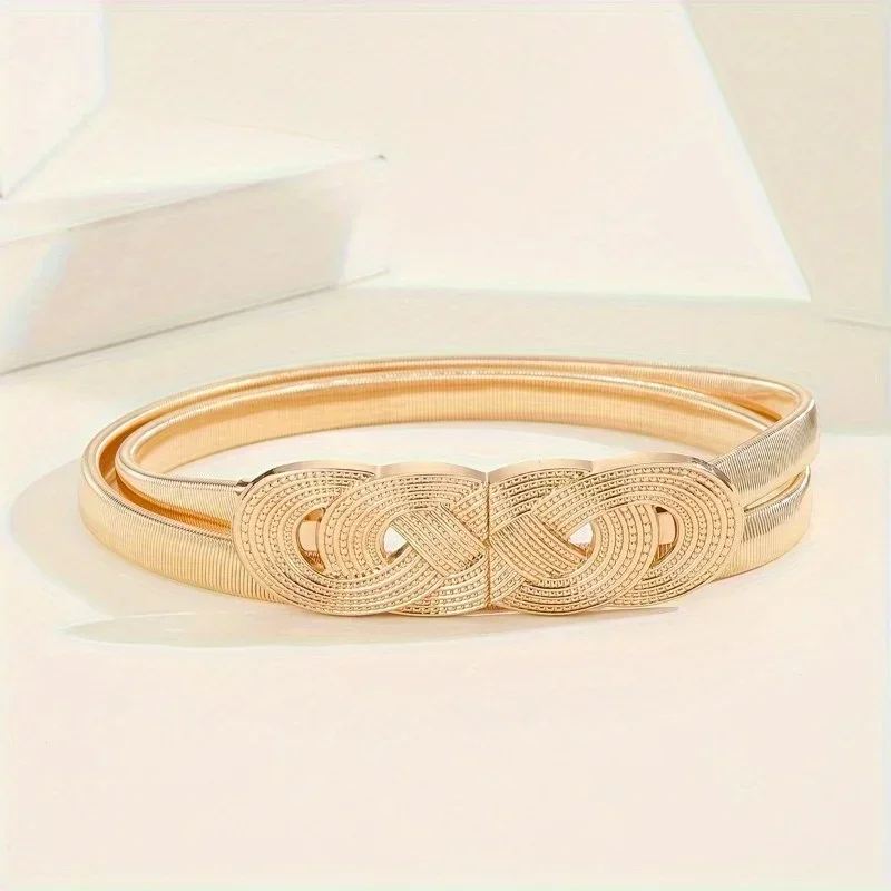 Vintage Copper Waist Chain Belt - Knotted Elastic Waistband Dress Belt for Women, Fashion Accessory & Gift