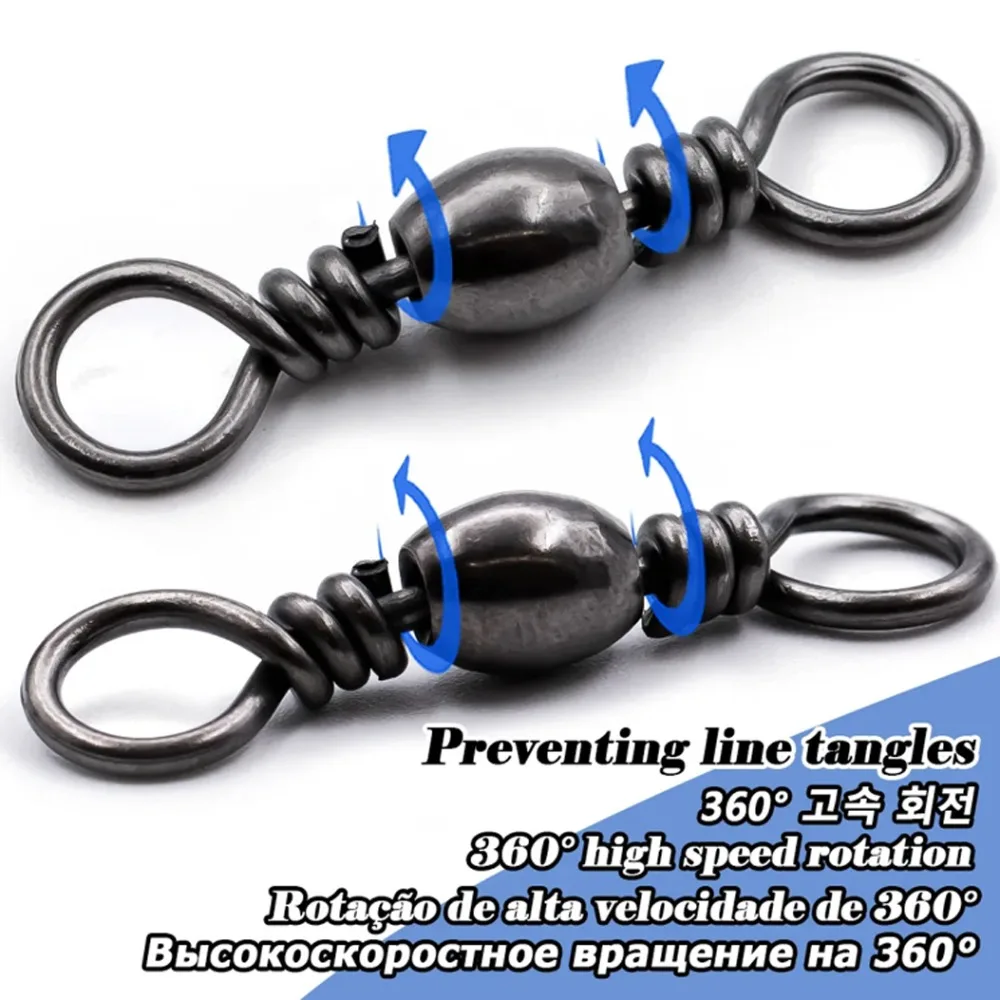 

50pcs Catfish Lures Solid Ring Barrel Swivels Connector High Strength Rolling Swivels Bearing Rolling Quick Swivel