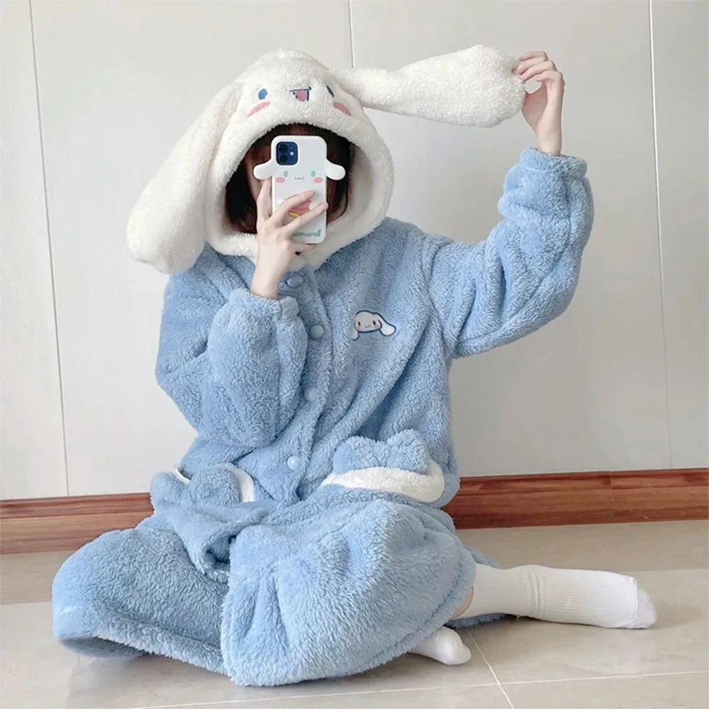

Anime Cinnamoroll Kawaii 2Pcs Winter Pajamas Suit Hello Kitty Kuromi Sanrioed Cartoon Warm Cute Coral Velvet Home Clothes Girl