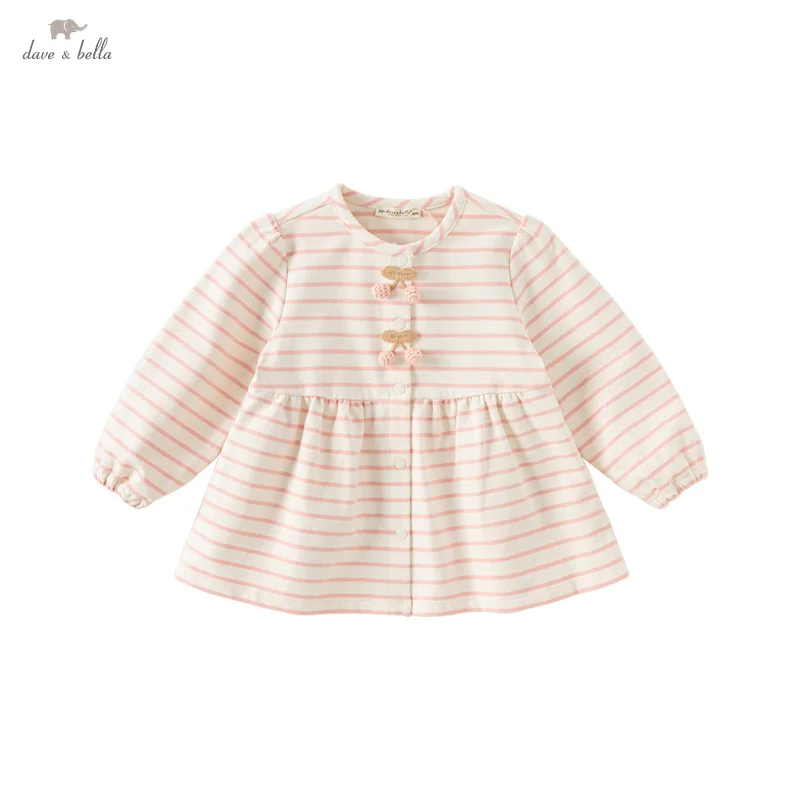 Dave Bella Girls Baby Knitted Jacket 2025 Spring Gentle Sweet Cute Children's Cardigan Kids Striped Cotton Top Party DB3241435