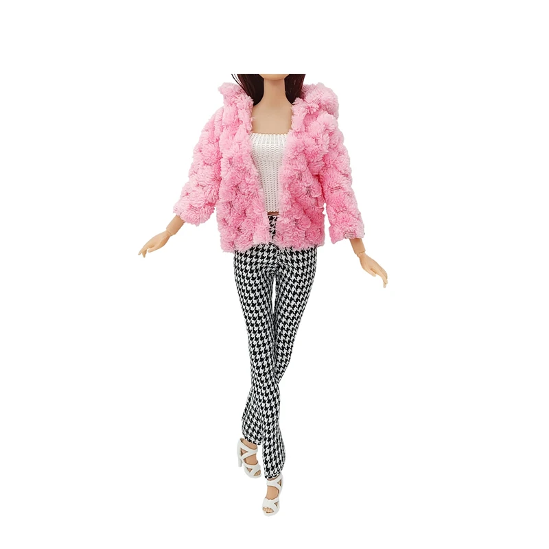 Il più nuovo Set bambola moda cappotto di pelliccia morbida top pantaloni cappello inverno caldo bambola vestiti per Barbiees bambola vestiti accessori ragazze giocattolo