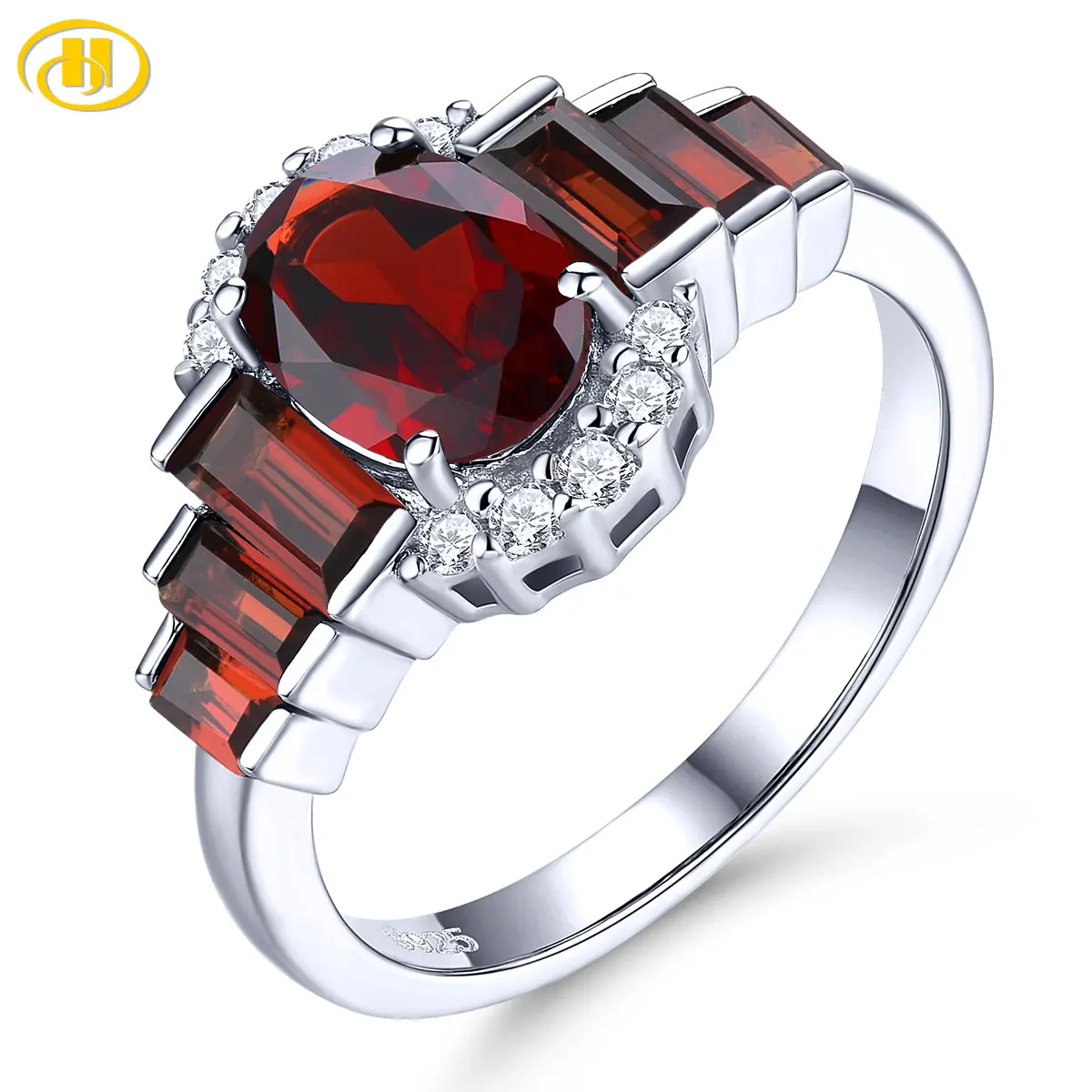 

Natural Red Garnet Sterling Silver Rings 2.3 Carats Genuine January Birthstone Women Elegant Classic Style S925 Fine Jewelrys