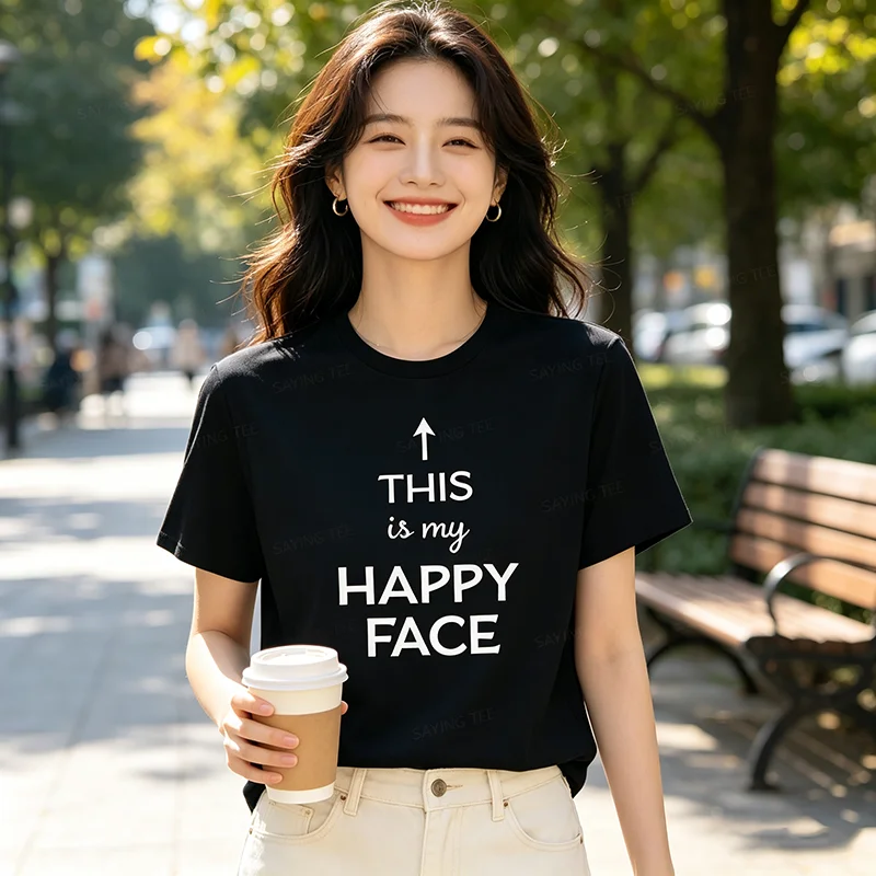 Das ist mein glückliches Gesicht - Herren- und Damen-T-Shirt Y2k Persönlichkeits-Lebensstil-Sprüher-T-Shirt Humor Lustiges Weiches Baumwoll-T-Shirt mit Schriftzügen – Detail 6