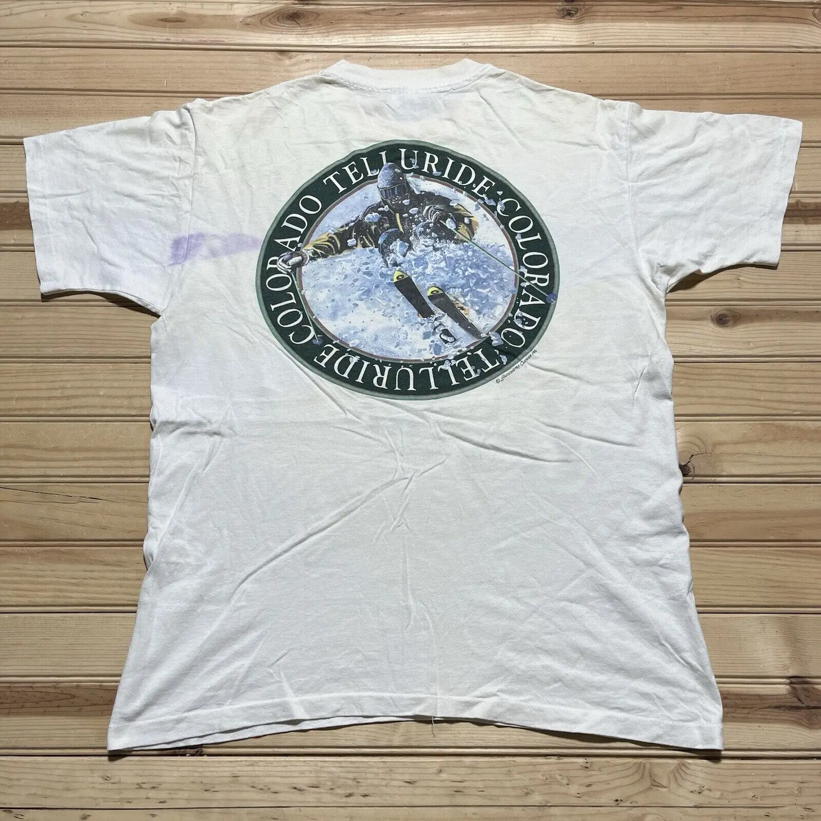 Vintage 90s Colorado Telluride Skiing Adventure Ski Slopes T Shirt Size Large 1996