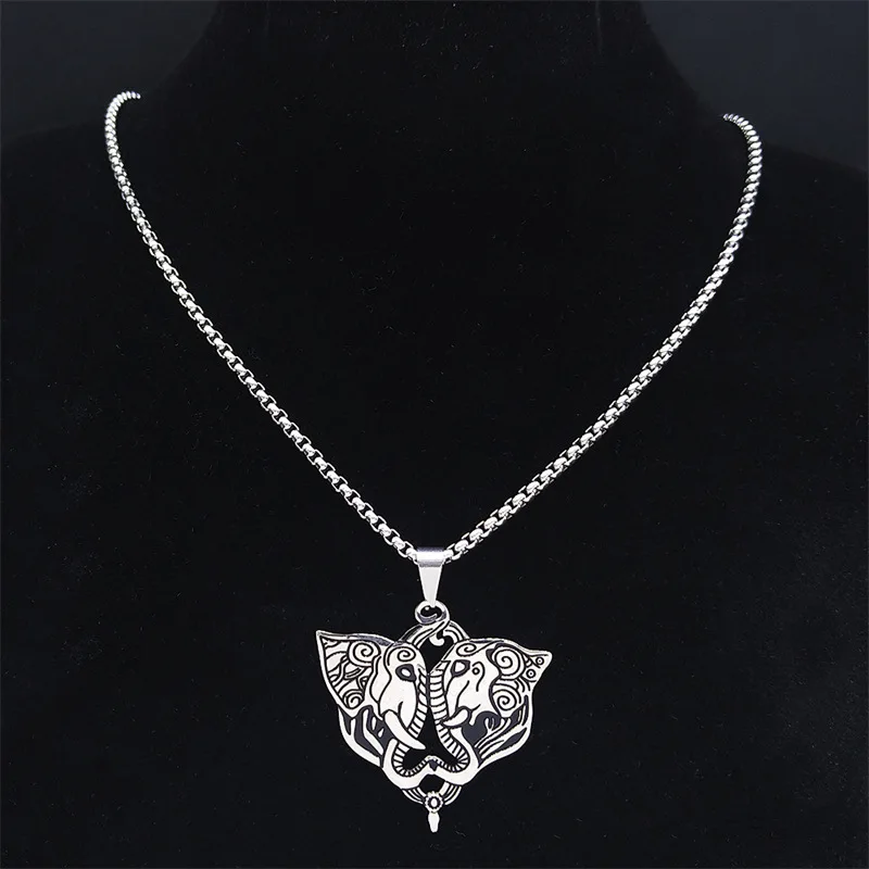 Viking Double Headed Elephant Stainless Steel Ancient Egyptian Pendant Necklace for Men and Women Cthulhu Mythology Jewelry Gift