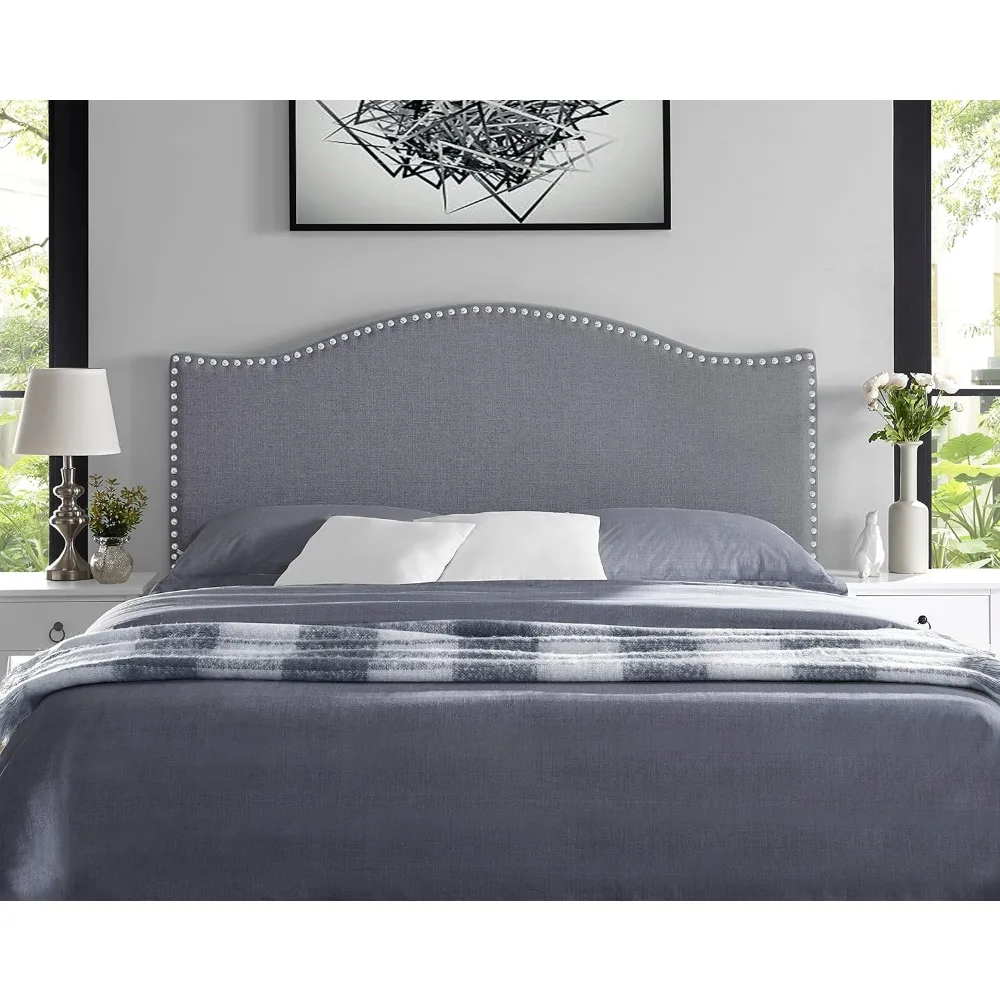 Catalina Full Headboard, Height Adjustable Design, Nailhead Tufted Upholstery, Twelve Position Settings, Metal Legs