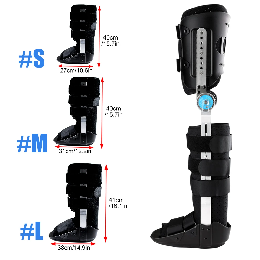 ROM Hinged Knee Foot Support Brace Orthosis Joint Stabilizer, Adjustable Post Op Knee Full Leg Immobilizer Protector Splint