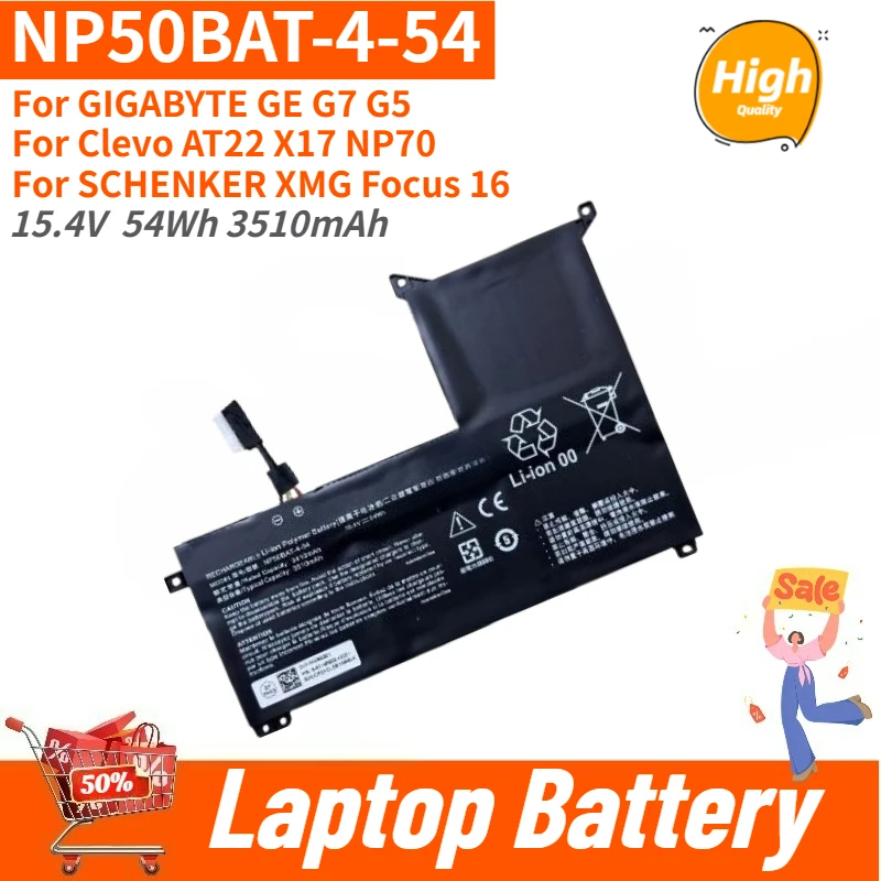 

NP50BAT-4-54 High Quality Laptop Battery 15.4V 3510mAh for Clevo AT22 X17 NP70 For SCHENKER XMG Focus 16 For GIGABYTE GE G7 G5