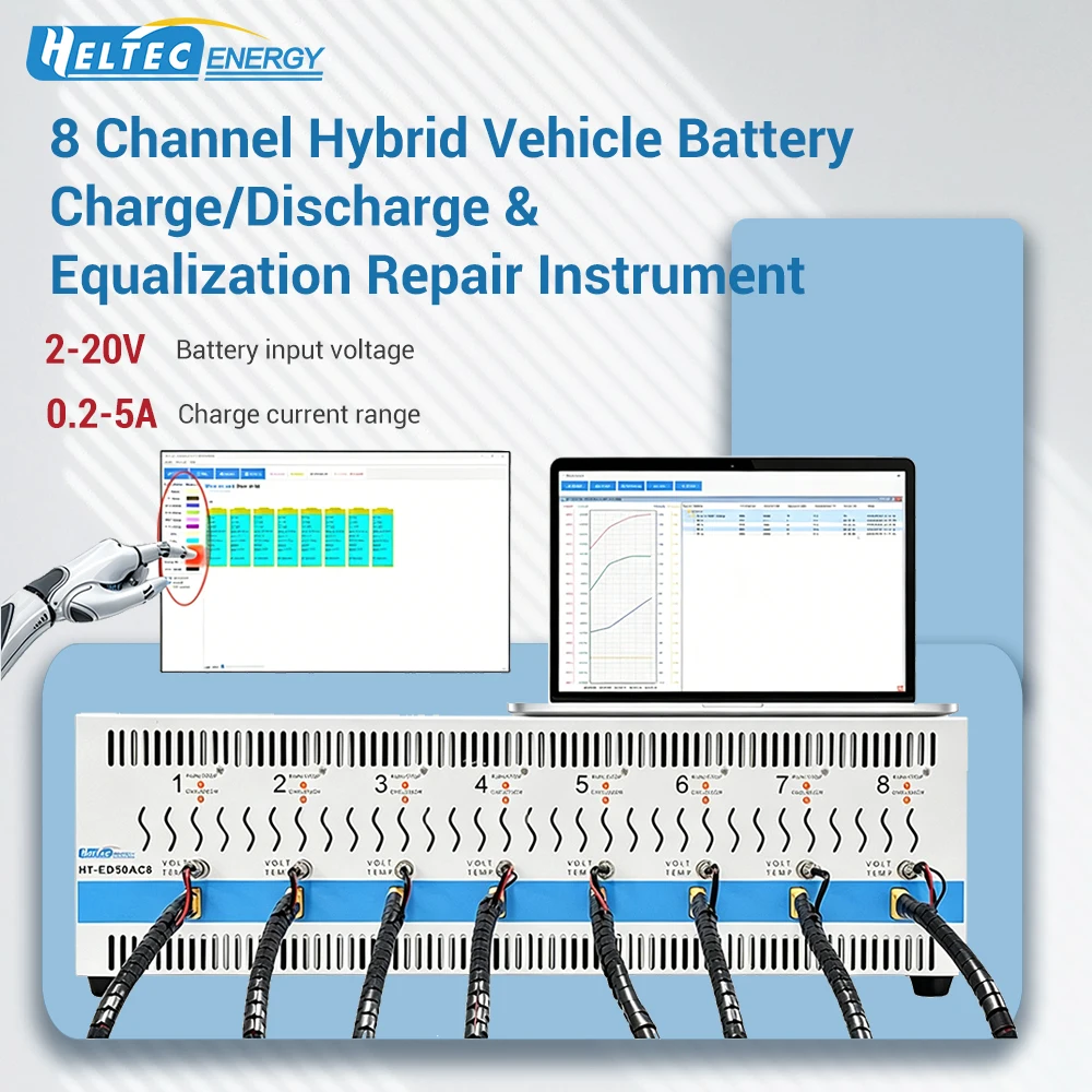 Heltec HT-ED05AC8V20 Interne Widerstandstester 8-Kanal Hybrid-Batterietester Isolierter NiMH Hybrid-Batterie Lade- und Entladegleichmacher 20V5A Reparaturgerät für Toyota Prius HEV Zellkapazitätstest