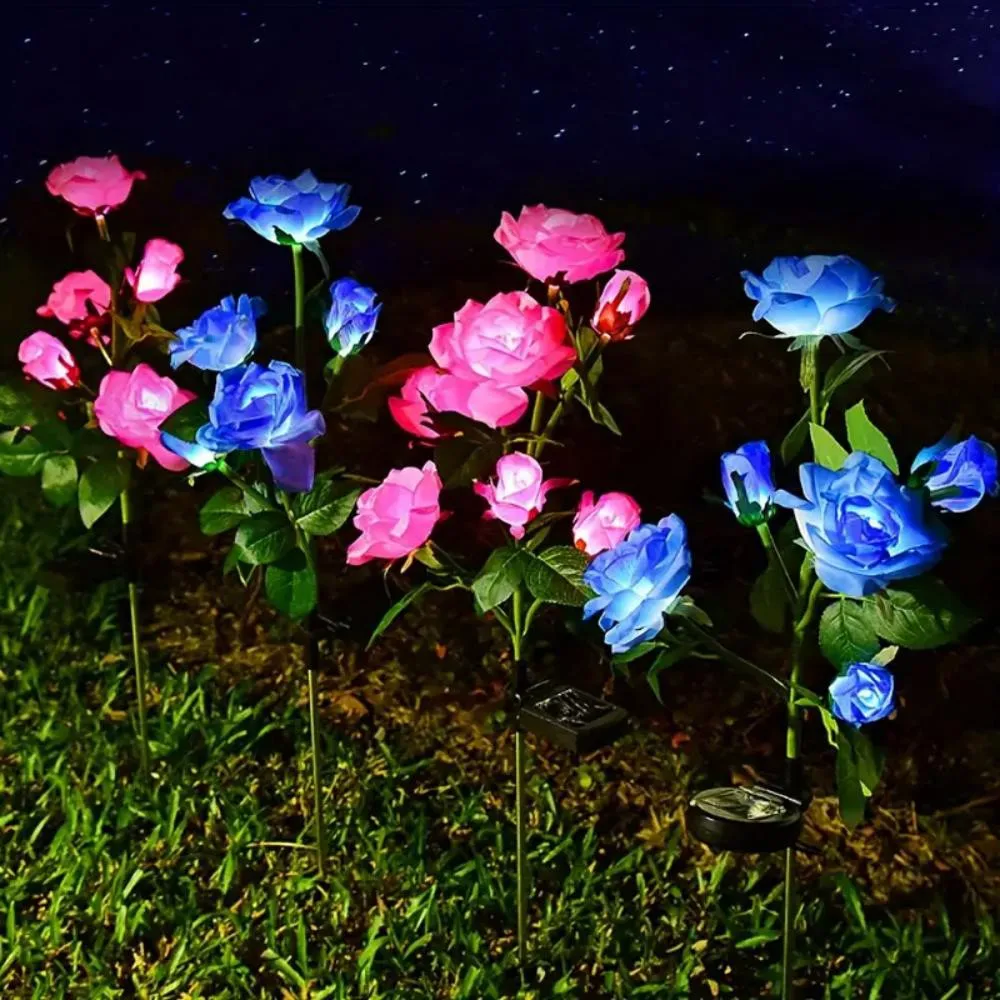 5 Heads Solar Lights Outdoor Decorative Solar Garden Lights Rose Flower Lawn Lamp for Yard Patio Garden Decor