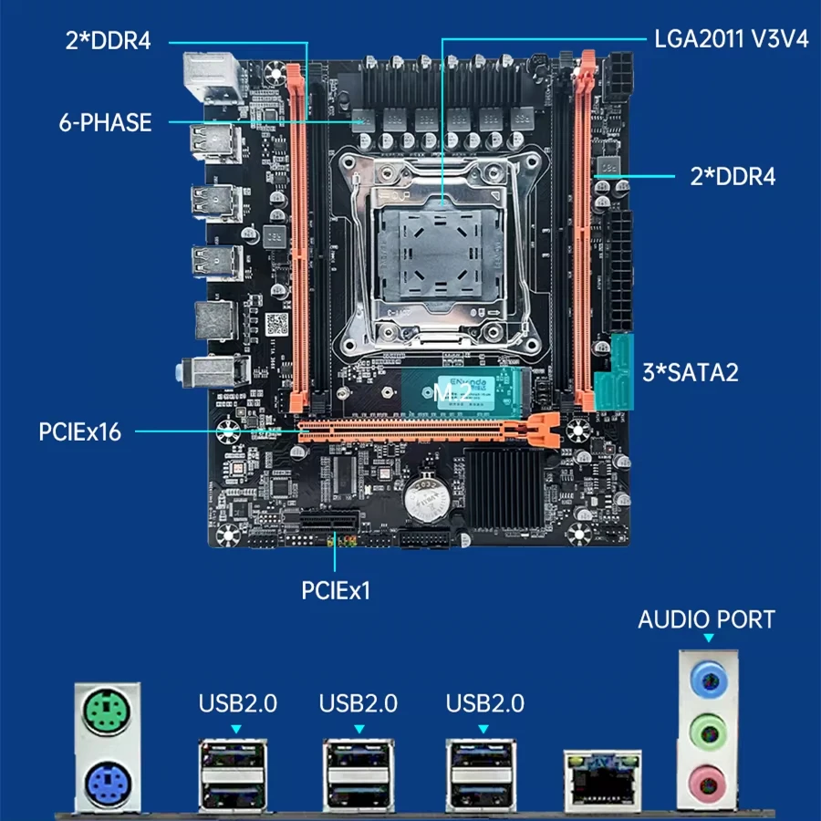 SOYO X99 Gaming Motherboard USB2.0 M.2 NVME SATA2 Dual Channel DDR4 Memory PCIEx16 LGA2011-3 for Desktop Computer Components