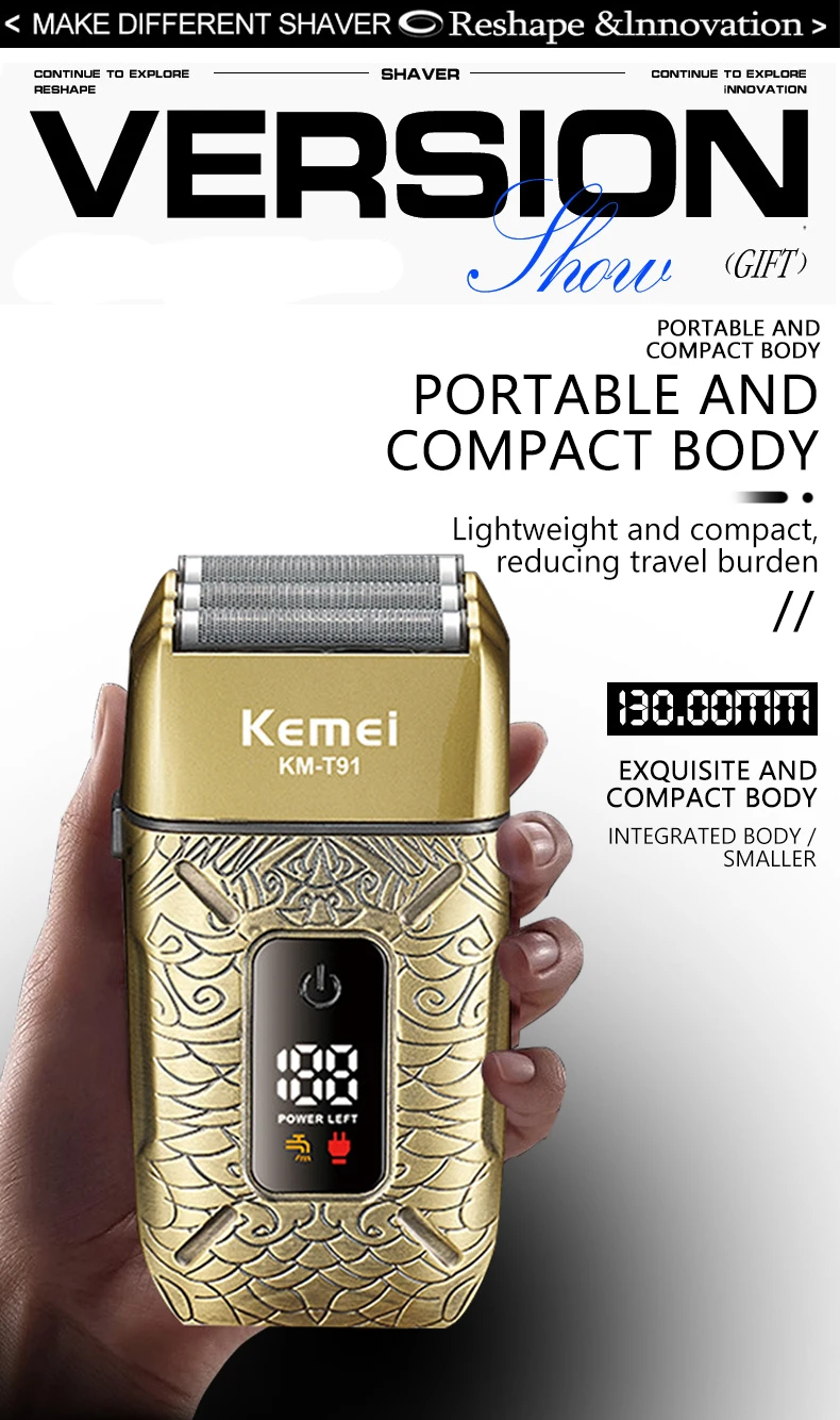 Kemei Elektrische Triple Klingen Rasierer Wiederaufladbare Barber Folie Rasierer Professionelle Cordless Glatze Rasieren Maschine Männer KM-T91 – Detail 3
