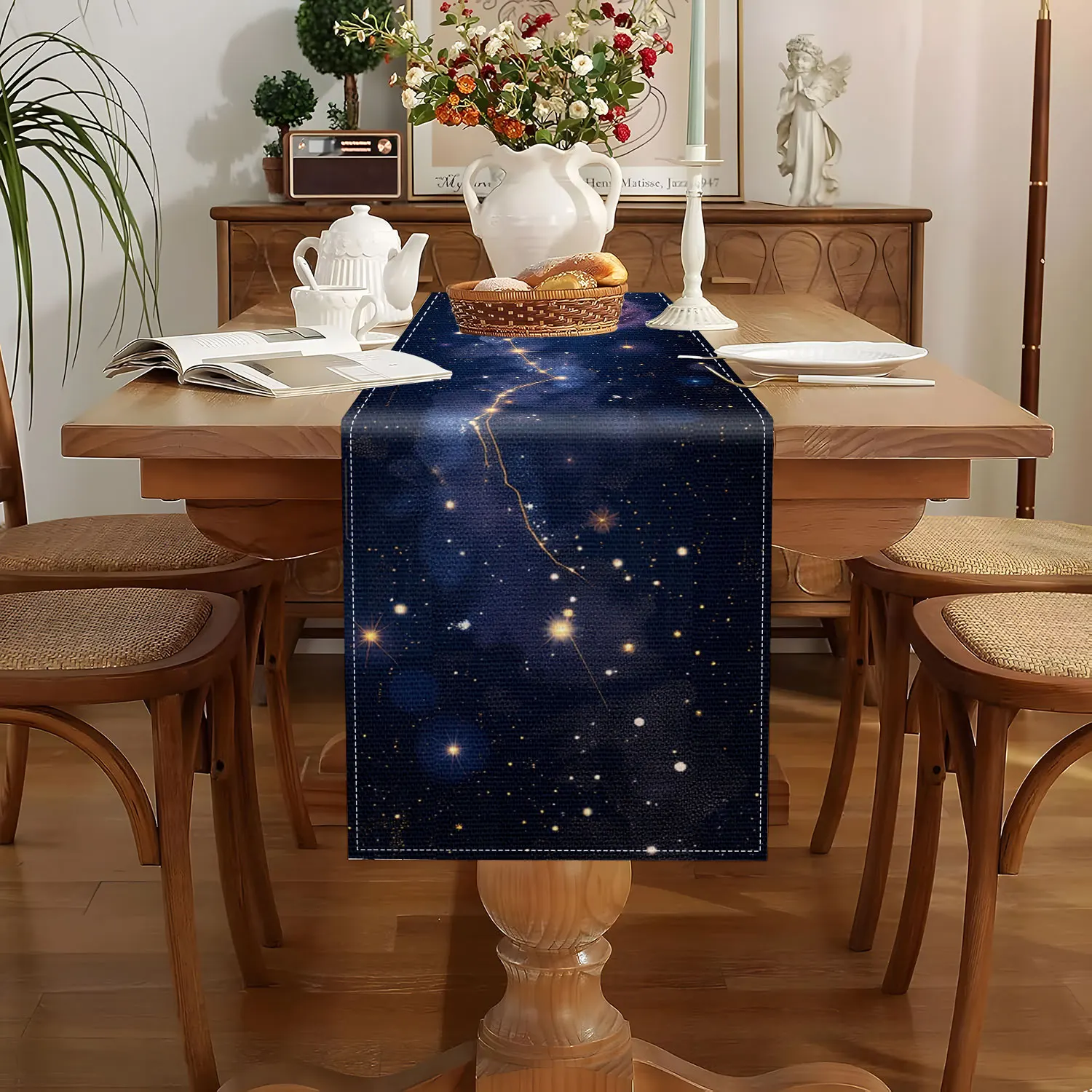 1 Piece of Starry Sky and Universe Theme Table Runner, with Galaxy and Constellation Connection, Suitable for Astronomy Theme Parties, Science Fiction Theme Activities