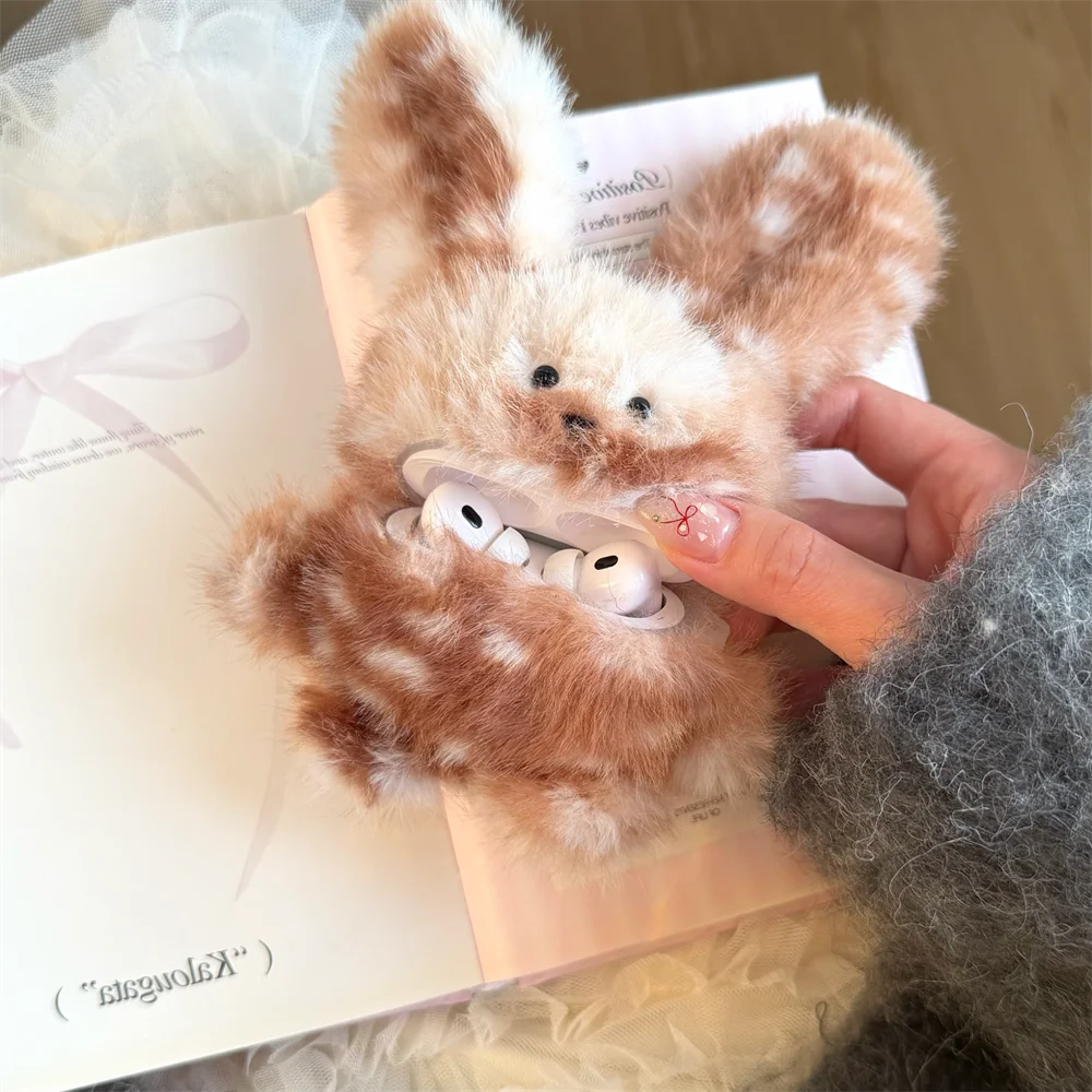 

Kawaii 3D Rabbit Plush Headphone Case Cover for Apple Airpods Pro 3 Pro 2 Airpods 2 3 4 Cover Earphone Cases Shockproof Fundas