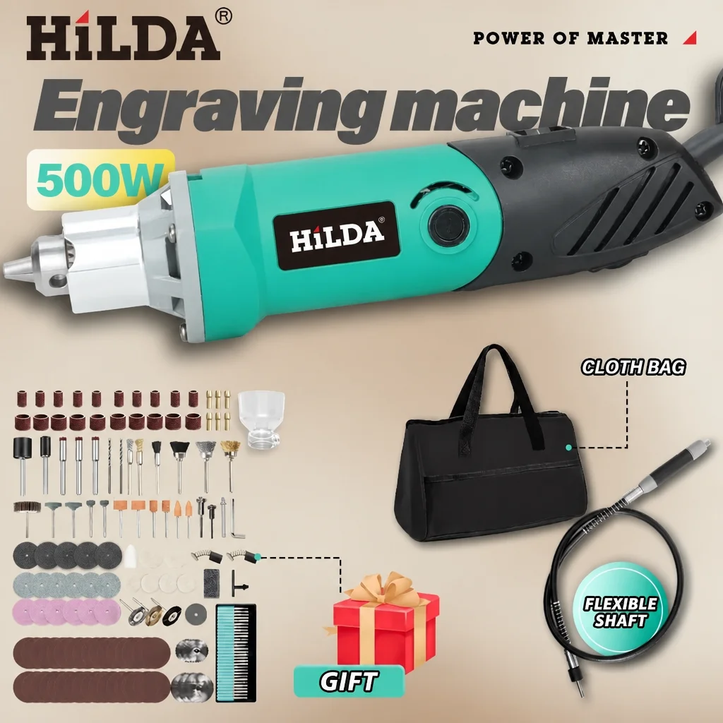 HILDA Engraver Electric Drill Dremel 500W 6 Variable Speed High-Power Green Woodworking Rotary Tools Set Grinder Polishing