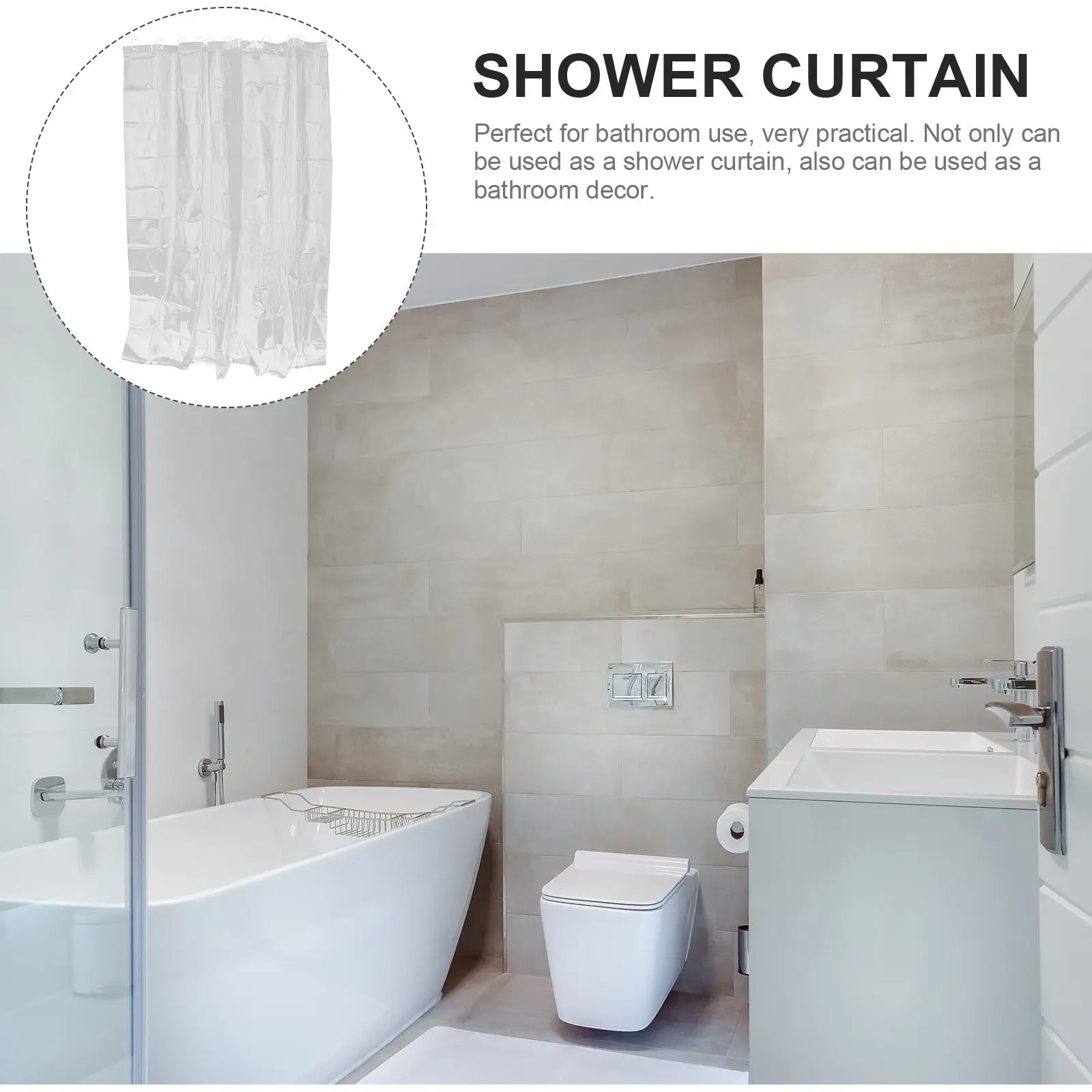 

1Set Waterproof Clear Shower Curtain Peva Material with Grommet Heavy Duty Bottom Minimalist Style Fast Drying Bathroom